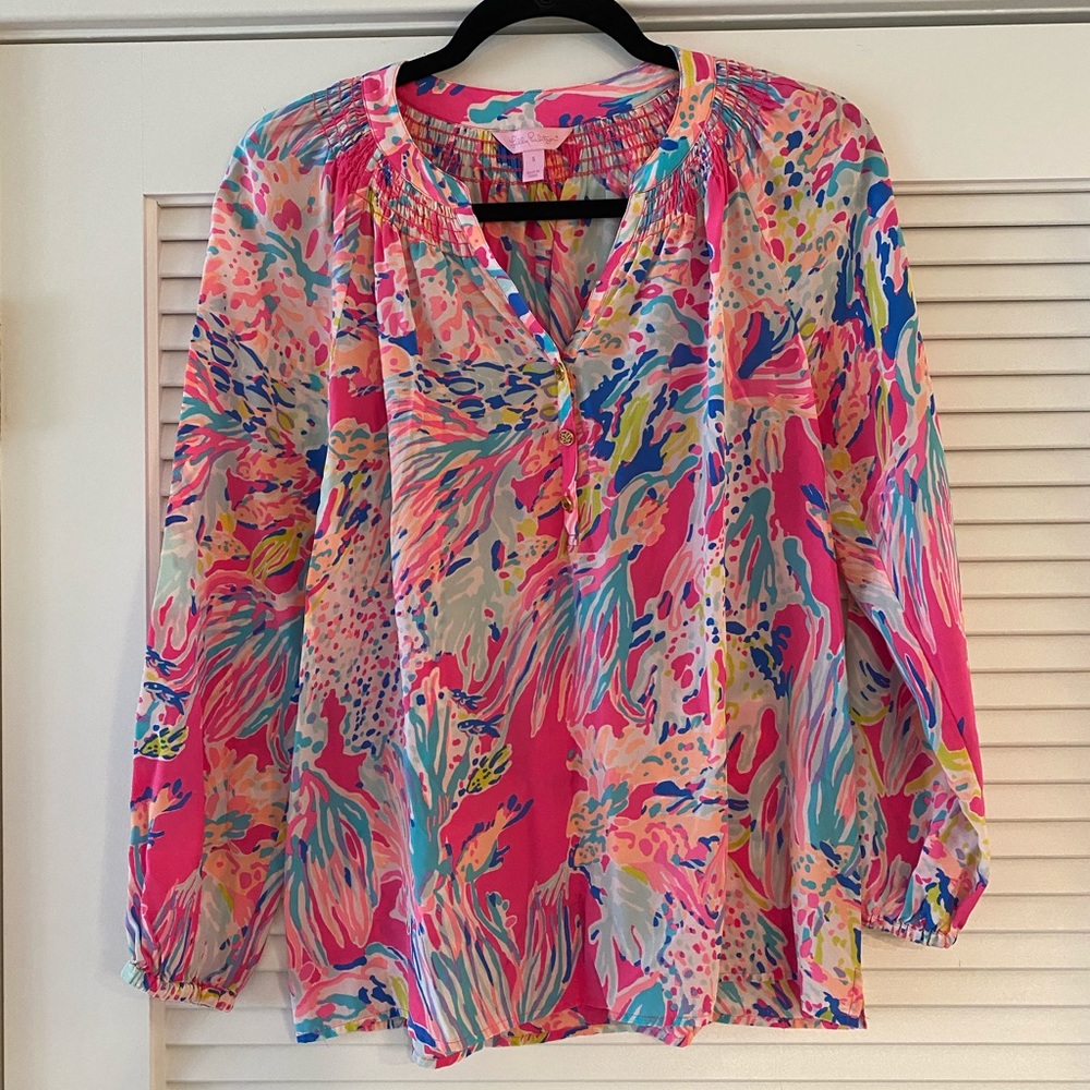 Lilly Pulitzer Silk Elsa Top in Coral Print